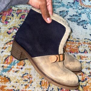 Ankle fur lined Free People blue & Tan Boots Size 10